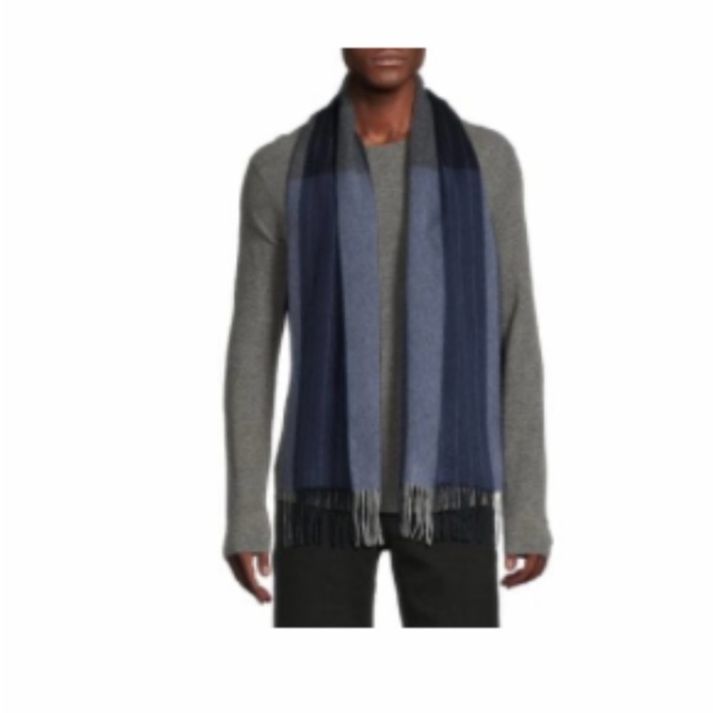 Saks Off Center Chalk cashmere fringe, scarf, navy